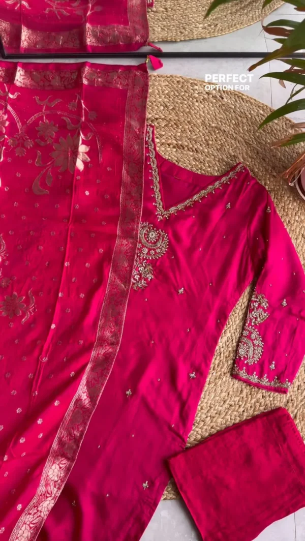 pink chanderi kurta set