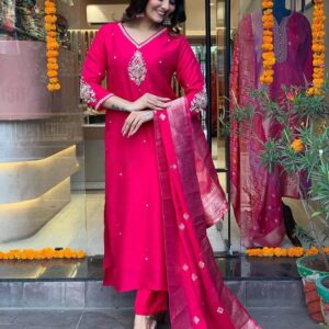 pink chanderi kurta set