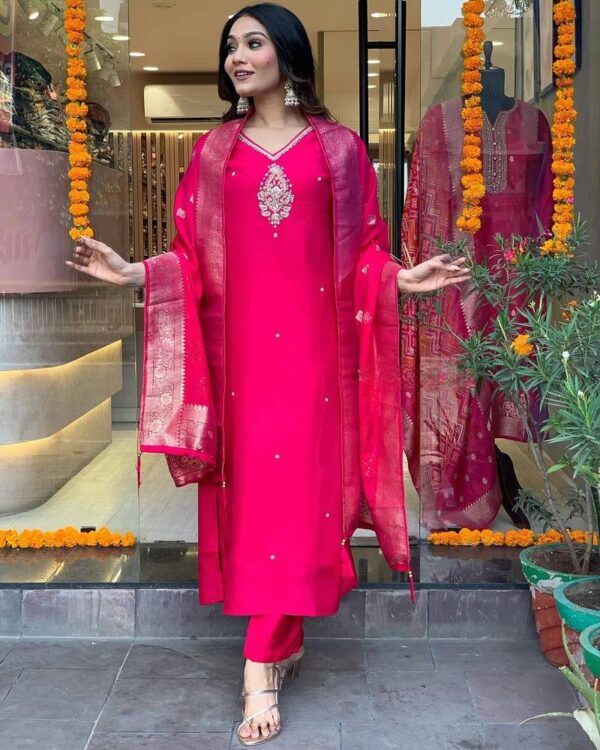 pink chanderi kurta set of 3